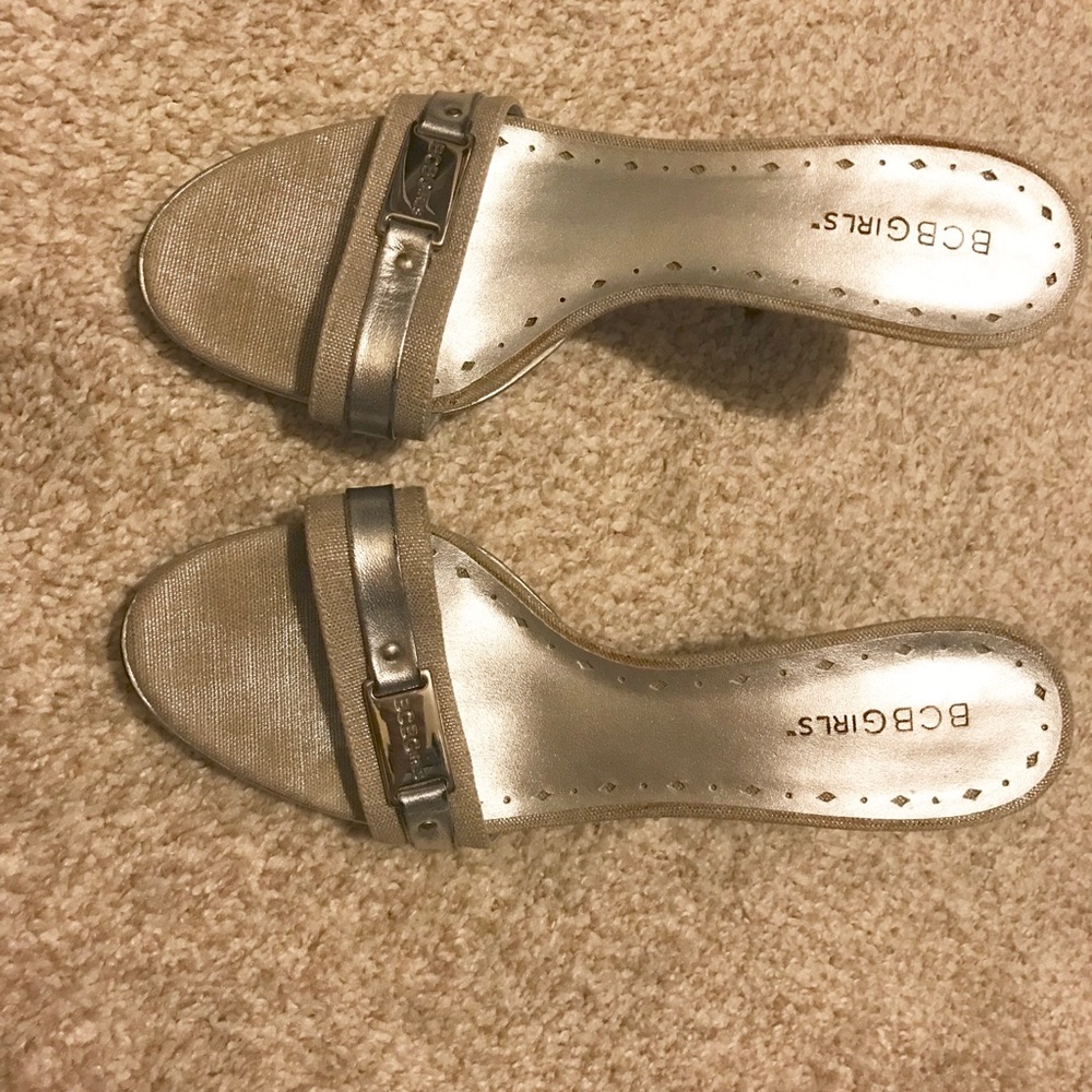 BCBGirls silver 4 inch heels.